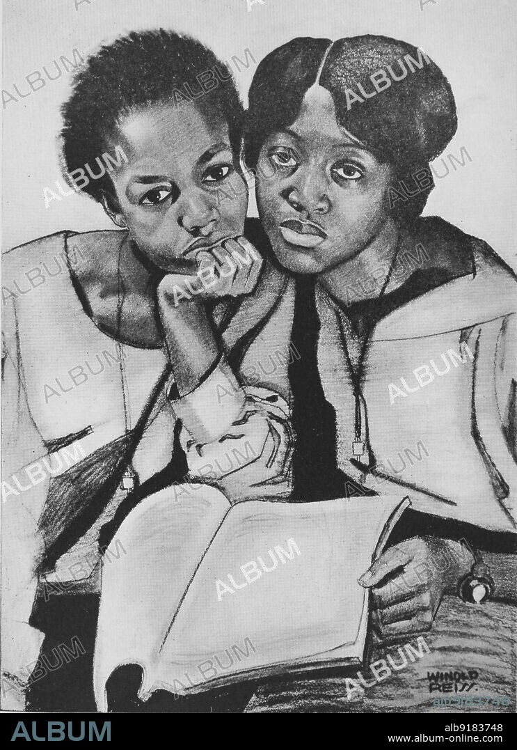 WINOLD REISS. 'Four portraits of Negro women : Two public school teachers', 1925-03. From 'Survey Graphic - Harlem, Mecca of the new Negro'.