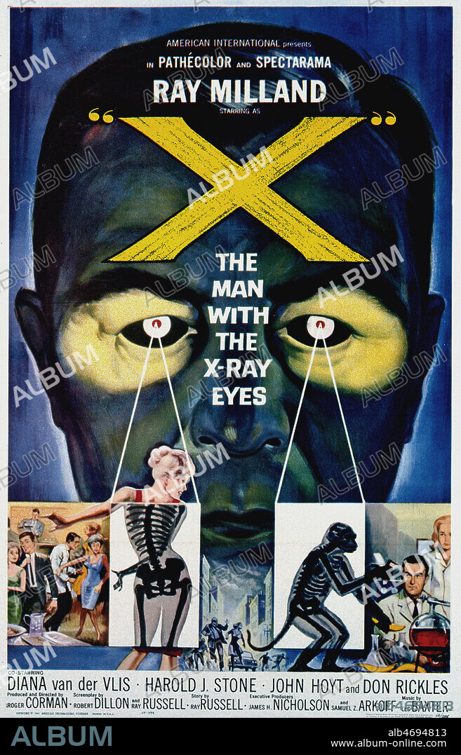 Affiche du film ' The man with the X ray eyes' (L'horrible cas du docteur X) realise en 1963 par Roger CORMAN (ne en 1926) avec Ray MILLAND (19056-1986). Credit : Coll. Perron/KHARBINE-TAPABOR.