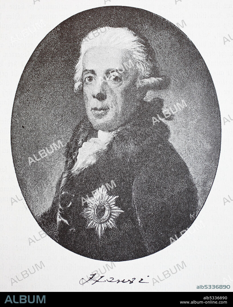 Prince Friedrich Heinrich Ludwig of Prussia, January 18 1726 - August 3, 1802 was the 13th child of King Frederick William I of Prussia and his wife Sophia Dorothea of ??Hanover and a member of the Hohenzollern dynasty  /  Prinz Friedrich Heinrich Ludwig von Preussen, 18. Januar 1726 - 3. August 1802, war das 13. Kind Koenig Friedrich Wilhelms I. in Preussen und dessen Gattin Sophie Dorothea von Hannover und Angehoeriger der Dynastie Hohenzollern, Historisch, historical, digital improved reproduction of an original from the 19th century / digitale Reproduktion einer Originalvorlage aus dem 19. Jahrhundert,.