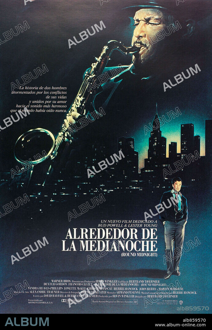 Poster de ALREDEDOR DE LA MEDIANOCHE, 1986 (ROUND MIDNIGHT), dirigida por BERTRAND TAVERNIER. Copyright WARNER BROTHERS.