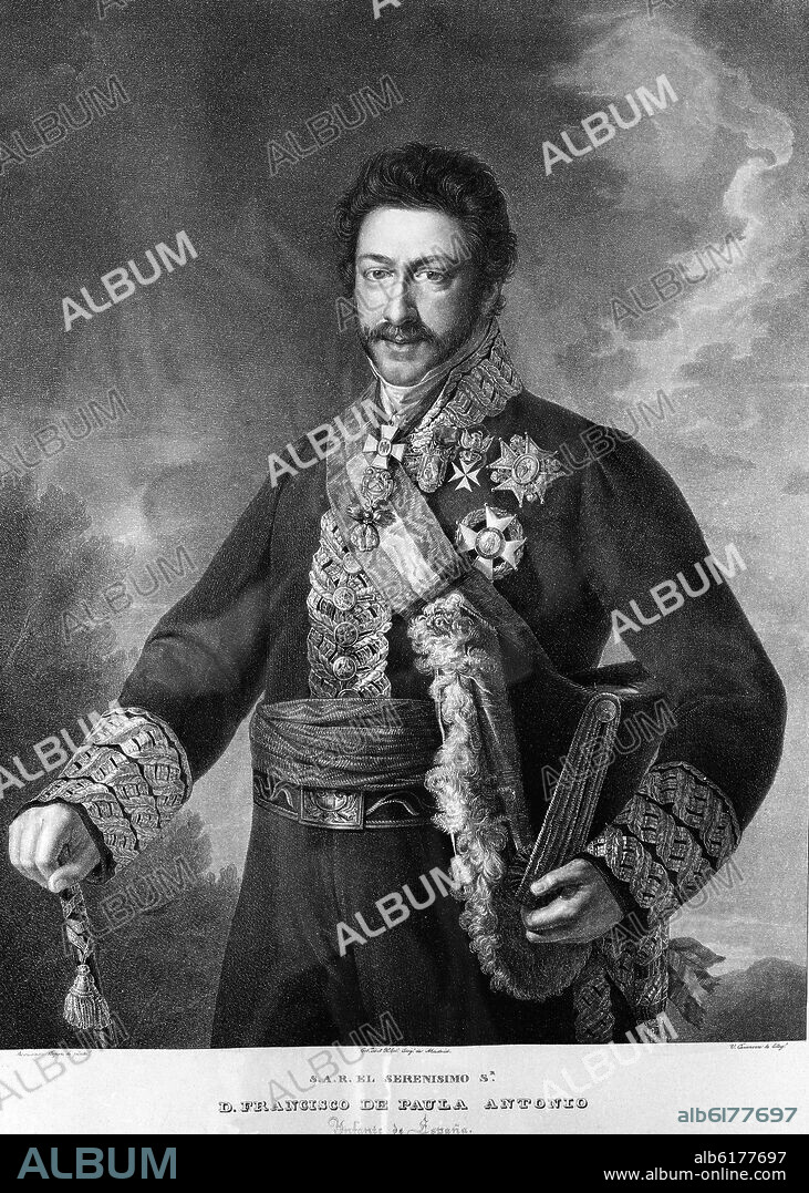 VICENTE LOPEZ PORTAÑA. LITOGRAFIA DE DON FRANCISCO DE PAULA ANTONIO INFANTE DE ESPAÑA - SIGLO XIX.