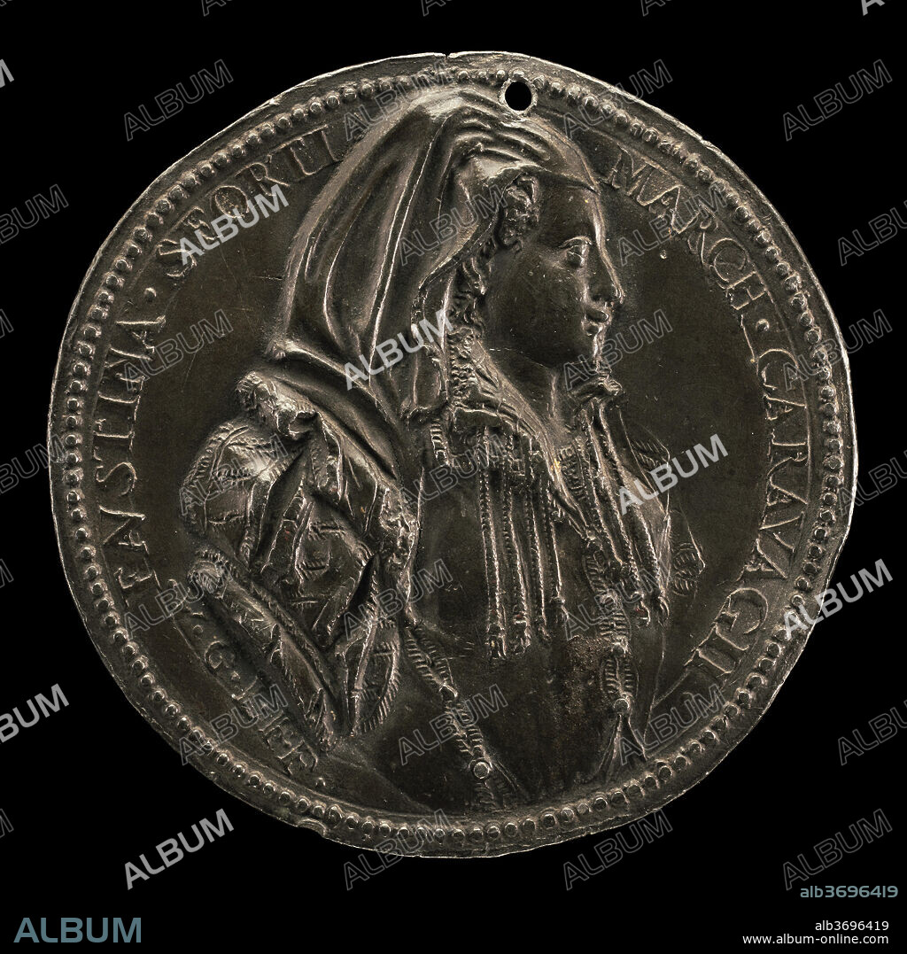 PROBABLY VINCENZO DI GIOVANNI LUPICINI. Faustina Sforza, born c. 1532, Marchioness of Caravaggio 1546. Dated: c. 1572. Dimensions: overall (diameter): 7 cm (2 3/4 in.)  gross weight: 42.69 gr (0.094 lb.). Medium: lead.