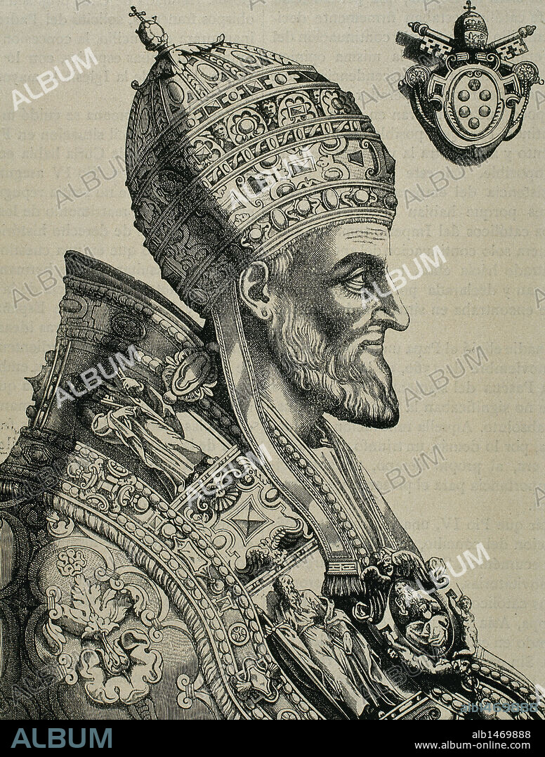 Pius IV (Milan ,1499-Rome, 1565). Italian pope, named Giovanni Angelo Medici.  Engraving by N. Beatrizet.