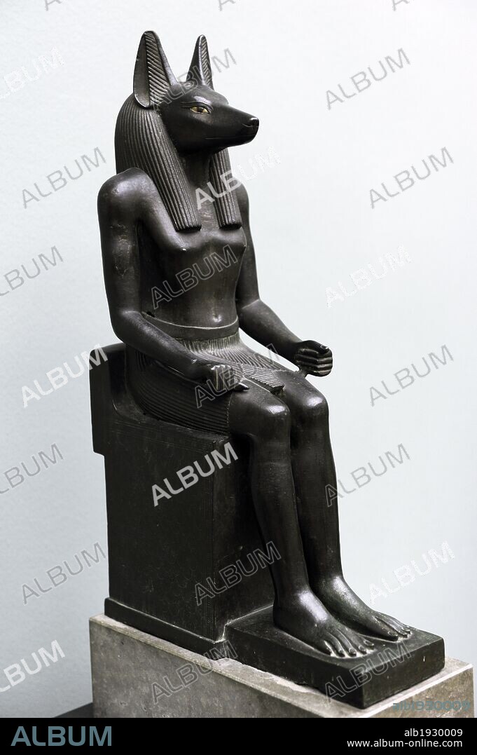 Statue of the jackal-headed god Anubis. Bronze. Probably 26th Dynasty. Ancient Empire. 664-525 BC. Ny Carlsberg Glyptotek. Copenhagen. Denmark.