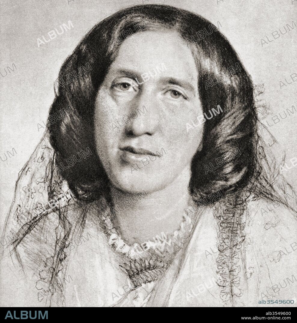 Mary Ann Evans, 1819 – 1880, alternatively Mary Anne or Marian, known by her pen name George Eliot. English novelist, journalist, translator and one of the leading writers of the Victorian era.After the drawing by Sir Frederick W. Burton. From Impressions of English Literature, published 1944.