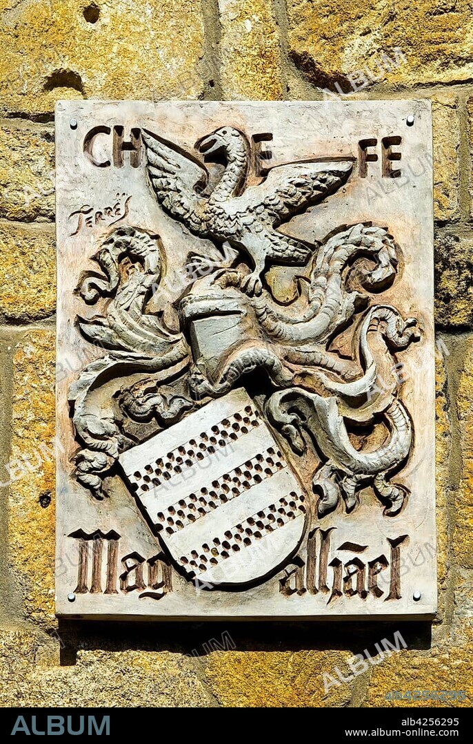 Coat of arms at the birthplace of Ferdinand Magellan, Fernão de Magalhães, Sabrosa, Portugal