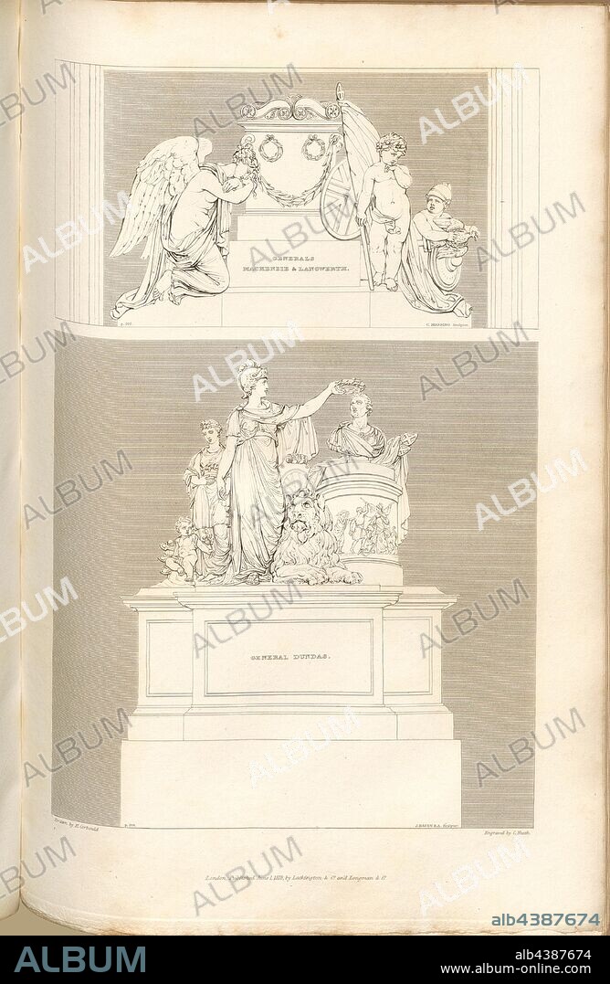 Maj. Gen. Dundas, and Generals Mackenzie and Langwerth, Monuments to Major General Thomas Dundas and Generals John Randoll Mackenzie and Ernest Eberhard Kuno of Langwerth, signed: Drawn by H. Corbould; Engraved by C. Heath; Published by Lackington & Co. and Longman & Co., Pl. LVII, at p. 206, Corbould, H. (drawing); Heath, C. (engraving); Lackington & Co. (publ.); Longman & Co. (publ.), William Dugdale, Henry Ellis: The history of Saint Paul's Cathedral in London, from its foundation: extracted out of original charters, records, leiger-books, and other manuscripts. London: printed for Lackington, Hughes, Harding, Mavor, and Jones; and Longman, Hurst, Rees, Orme, and Brown, 1818.
