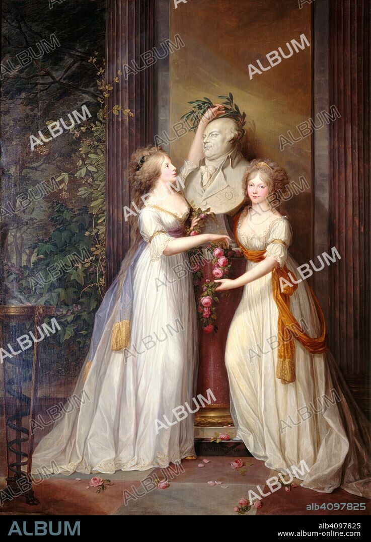 FRIEDRICH GEORG WEITSCH. The Princesses Louise and Frederica of Prussia crown the bust of Frederick William II (Allegory of the Peace of Basel).