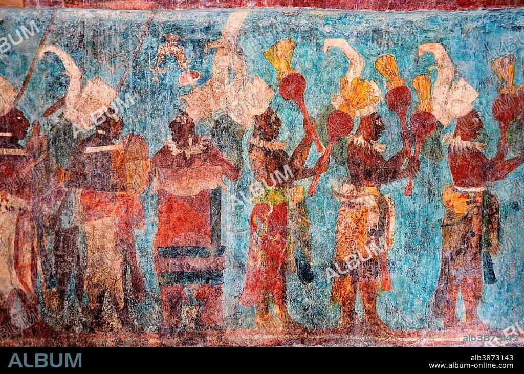 Original mural in temple, Templo de las Pinturas, ancient Maya archaeological site, Bonampak, Lacanja Chansayab, Chiapas, Mexico