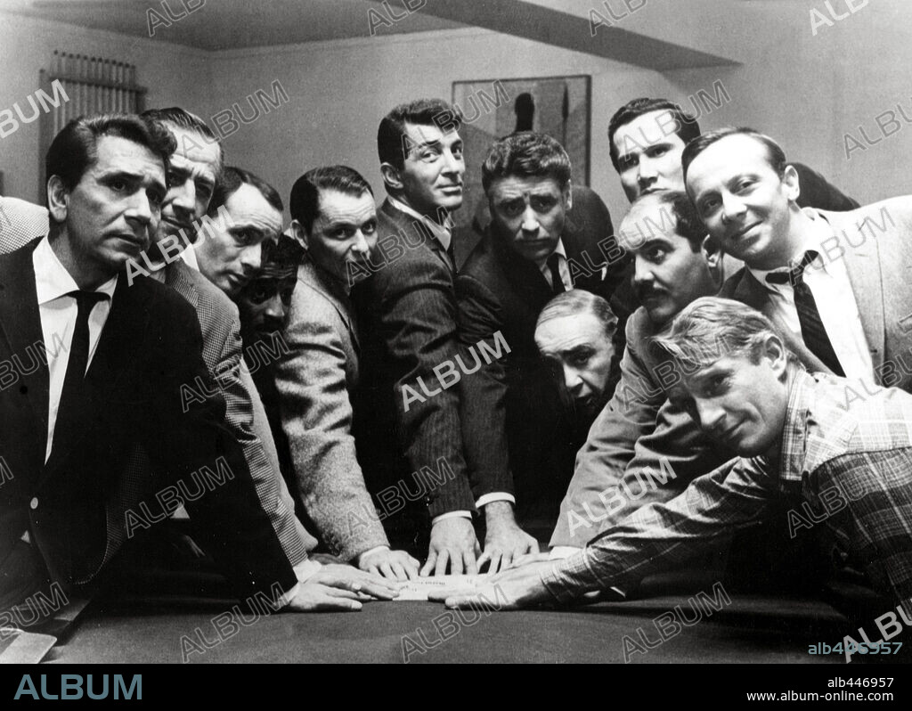 DEAN MARTIN, FRANK SINATRA, HENRY SILVA, NORMAN FELL, PETER LAWFORD and RICHARD CONTE in OCEAN'S ELEVEN, 1960, directed by LEWIS MILESTONE. Copyright WARNER BROTHERS.