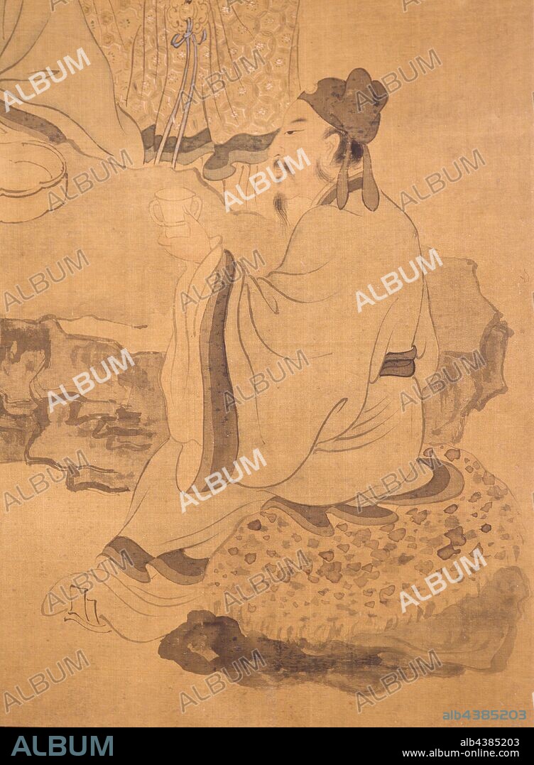 Figures after Chen Hongshou, Gai Qi (Chinese, 1774-1829), Qing dynasty, period, Jiaqing, 1800, ink and color on silk, 35-3/8 x 18-1/8 in. (image), Signed: Gai Qi Seal: Gai Boyun yin Seal: Yuhu waishi Seal: Gai Qi Seal: Yuhu waishi, Asian Art.
