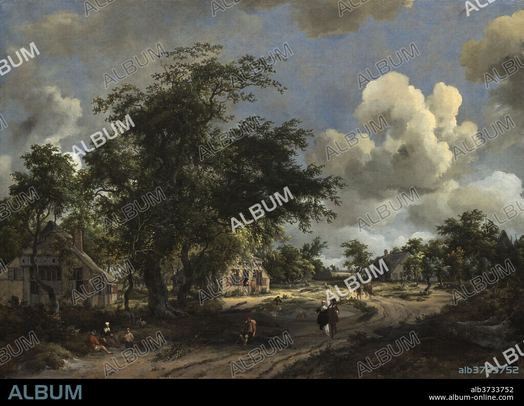 MEINDERT HOBBEMA. A View on a High Road. Dated: 1665. Dimensions: overall: 93.1 x 127.8 cm (36 5/8 x 50 5/16 in.)  framed: 122.6 x 158.4 cm (48 1/4 x 62 3/8 in.). Medium: oil on canvas.