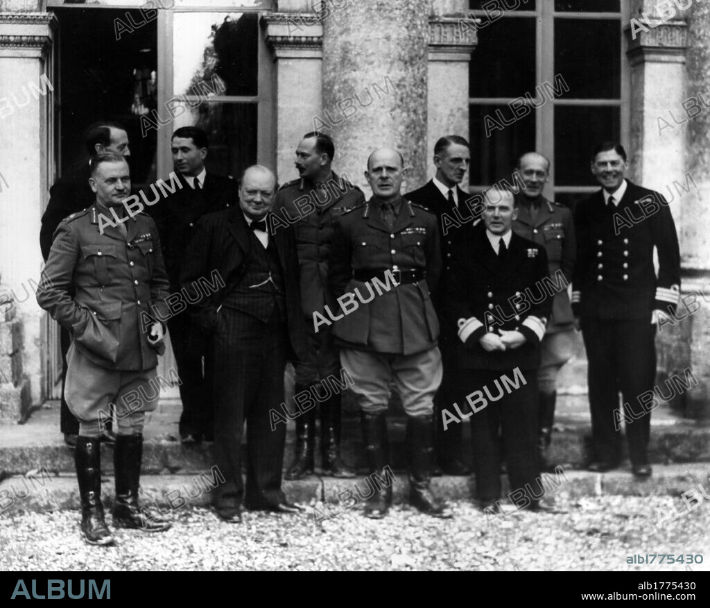 Winston Churchill with Allied senior officers. British Prime Minister Winston Churchill, on a visit to the Allied headquarters, meeting General John Standish Surtees Prendergast Vereker Viscount Gort, Admiral Thomas Spencer Vaughan Phillips, Henry Windsor the Duke of Gloucester, Vice-Admiral Cedric Swinton Holland, Lieutenant Colonel Assheton Pownall and other officers. France, 5th November 1939.