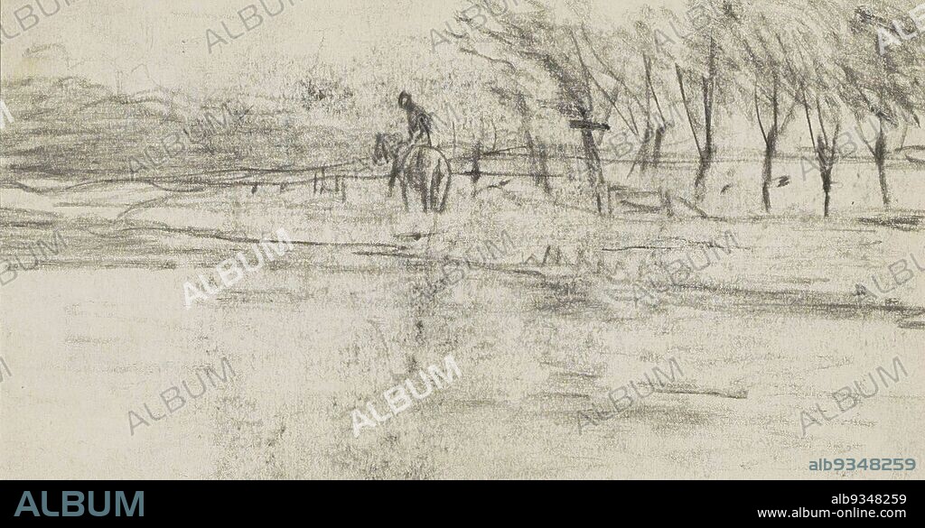 Sheet 8 recto from a sketchbook with 53 pages, Landscape with a horseman near a waterfront, Anton Mauve, 1848 - 1888.