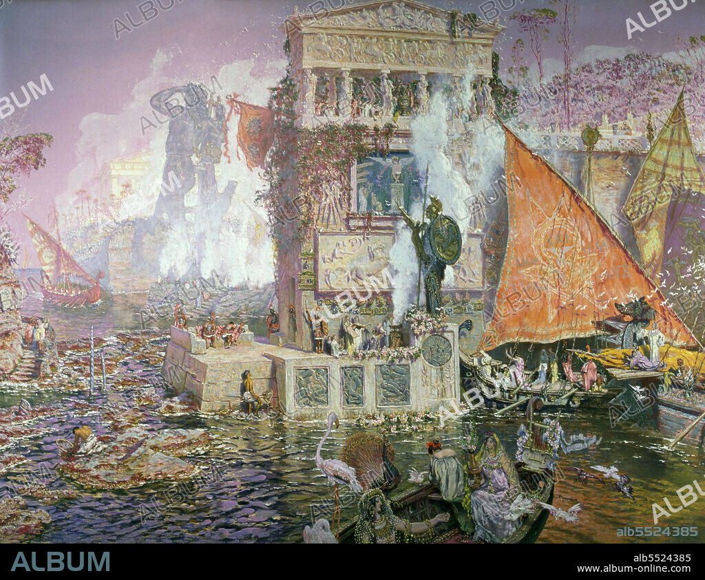 MUÑOZ DEGRAIN, ANTONIO. PINTOR ESPAÑOL. VALENCIA 1843-1924. " EL COLOSO DE RODAS ", OLEO SOBRE LIENZO 1914. MUSEO ACADEMIA BELLAS ARTES SAN FERNANDO.