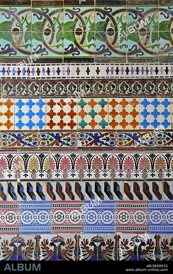 Old Spanish tiles, azulejos, Centro Andaluz de Arte Contemporaneo, La Cartuja, centre for contemporary art, museum, Seville, Andalusia, Spain