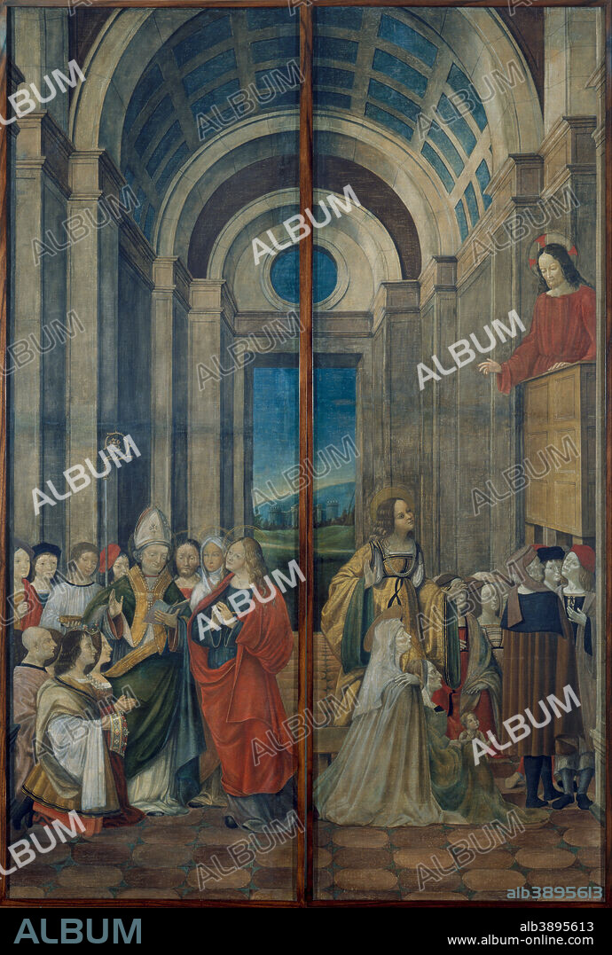 LUDOVICO (ALVISE) DE DONATI. Mary Magdalene, Martha, Lazarus and Maximinus Worshipped by the Prince and Princess of Provence and Mary Magdalene Listening to Christ's Sermon. Date/Period: Ca. 1508. Painting. Tempera on canvas. Height: 2,400 mm (94.48 in); Width: 795 mm (31.29 in).