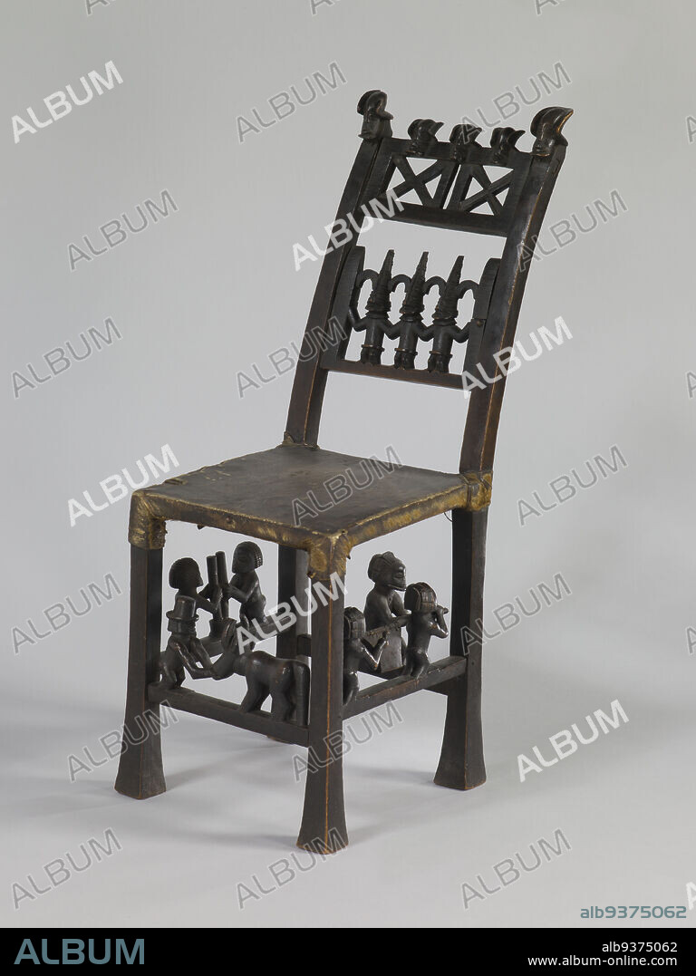 Chief's Chair, Unidentified Chokwe artist, 19th century, Wood, brass, hide, Lunda Norte province, Central Africa, Angola, Africa, Lunda Sul province, Central Africa, Angola, Africa, Furniture, sculpture, 29 1/4 x 11 x 17 1/2 in. (74.3 x 27.9 x 44.5 cm).