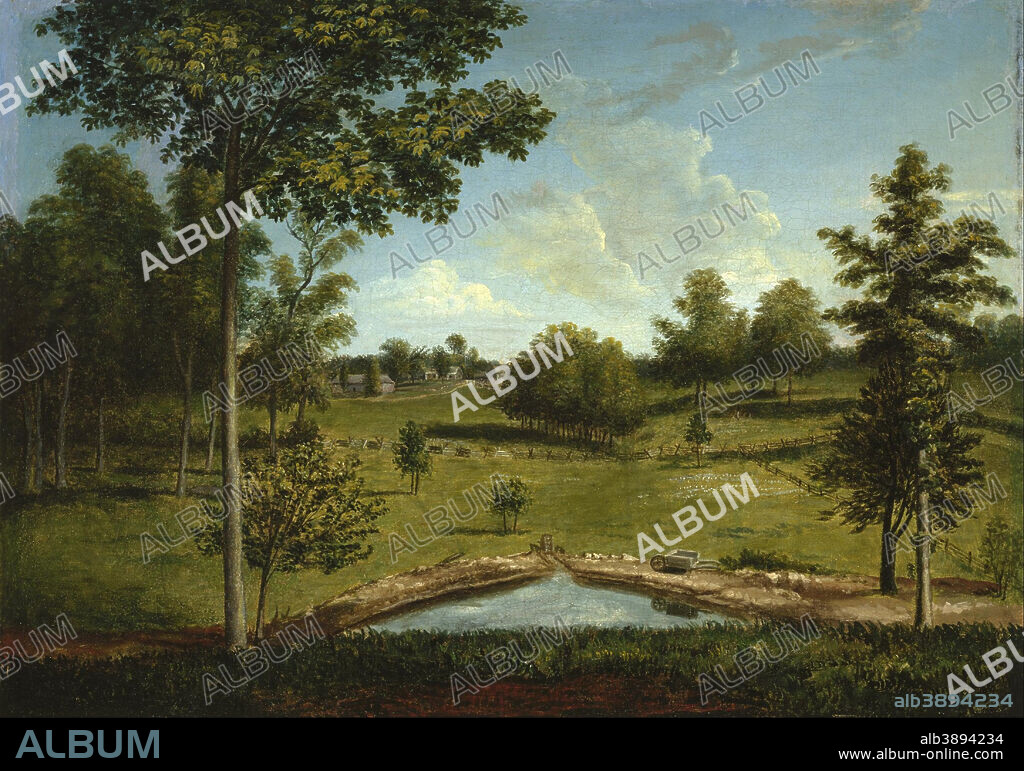 CHARLES WILLSON PEALE. Landscape Looking Toward Sellers Hall from Mill Bank. Date/Period: 1813/1823. Painting. Oil on canvas. Width: 54 cm. Height: 38.1 cm (without frame).