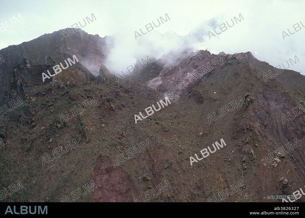 Aerial view of Soufriere Hills Volcano eruption on the Caribbean Island, Montserrat. January 13th, 1996.