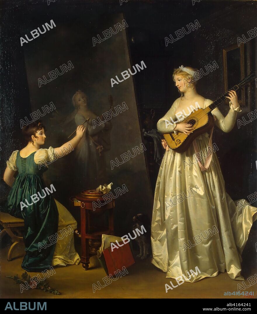 MARGUERITE GERARD. Una pintora realizando el retrato de una guitarrista, Museo Hermitage. Óleo sobre lienzo. 61x51,5 cm. Antes de 1803.