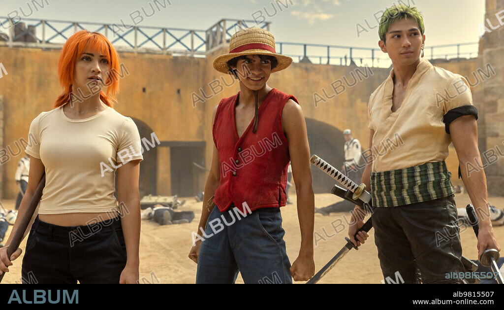 CASEY CRAFFORD, EMILY RUDD und IÑAKI GODOY in ONE PIECE, 2023, unter der Regie von MARC JOBST. Copyright Tomorrow Studios / Netflix.