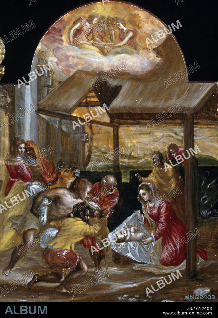 Portable Altar-Adoration of the Shepherds   (Altarolo Portatile, Adorazione dei Pastori)  1560-1565  El Greco (1541-1614/Greek)  Tempera on Wood  Pinacoteca Estense, Modena, Italy.