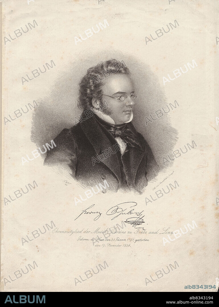 JOSEF EDUARD TELTSCHER. Portrait of Franz Schubert (1797-1828).