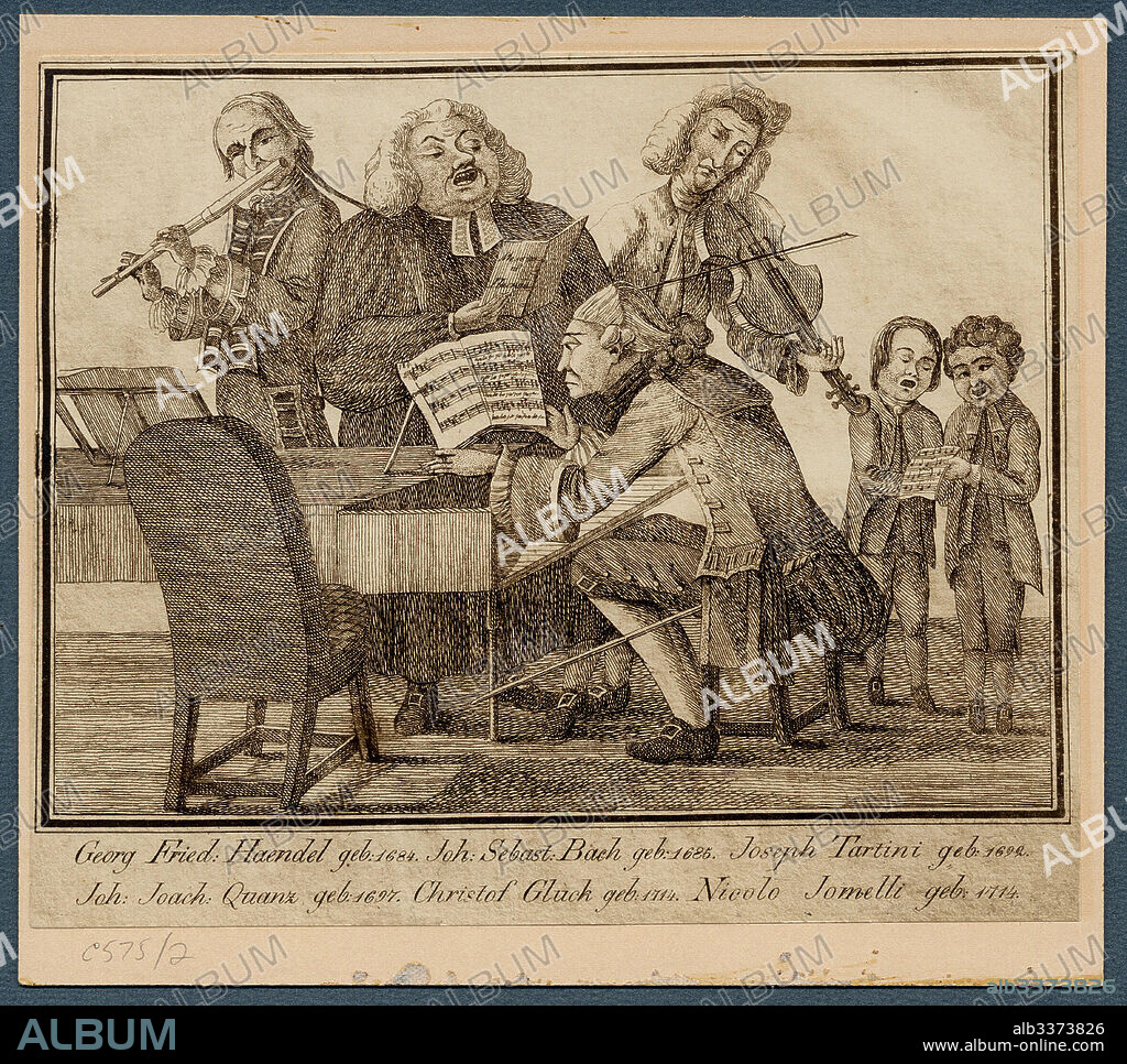 ANONIMO. Georg Friedrich Haendel, Johann Sebastian Bach, Giuseppe Tartini, Johann Joachim Quantz, Christoph Willibald Gluck and Niccolò J.