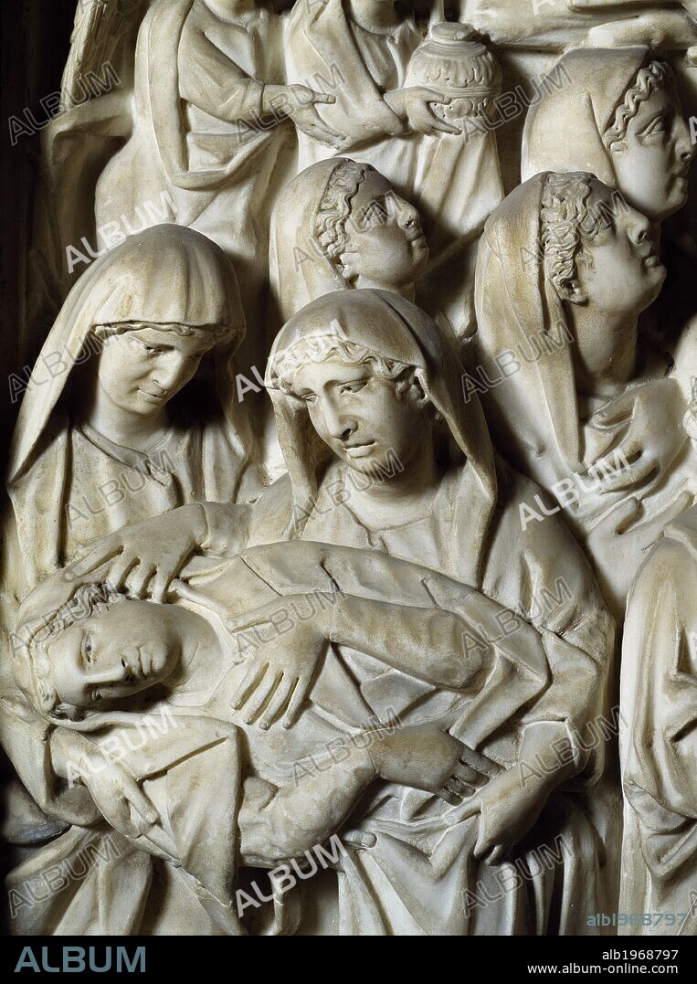 Crucifixion, panel on the pulpit of the Baptistery of St John, 1255-1260, by Nicola Pisano (born between 1220 and 1225-died between 1278 and 1287), Baptistery of St John, Cathedral Square or Square of Miracles (UNESCO World Heritage List, 1987), Pisa, Tuscany. Detail. Italy, 13th century.