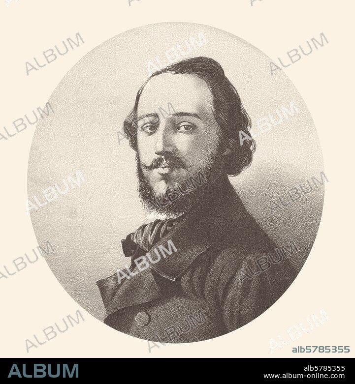 Mario, Giovanni Matteo, Cavaliere di Candia; Italian singer (tenor), Cagliari 17.10.1810 - Rom 12.11.1883. Portrait. Chalk lithograph with clay plate by Wilhelm Georg Timm (1820-1895). From: Russkij Chudoshestwenny Listok, 1851, no. 12. Berlin, Sammlung Archiv für Kunst und Geschichte.