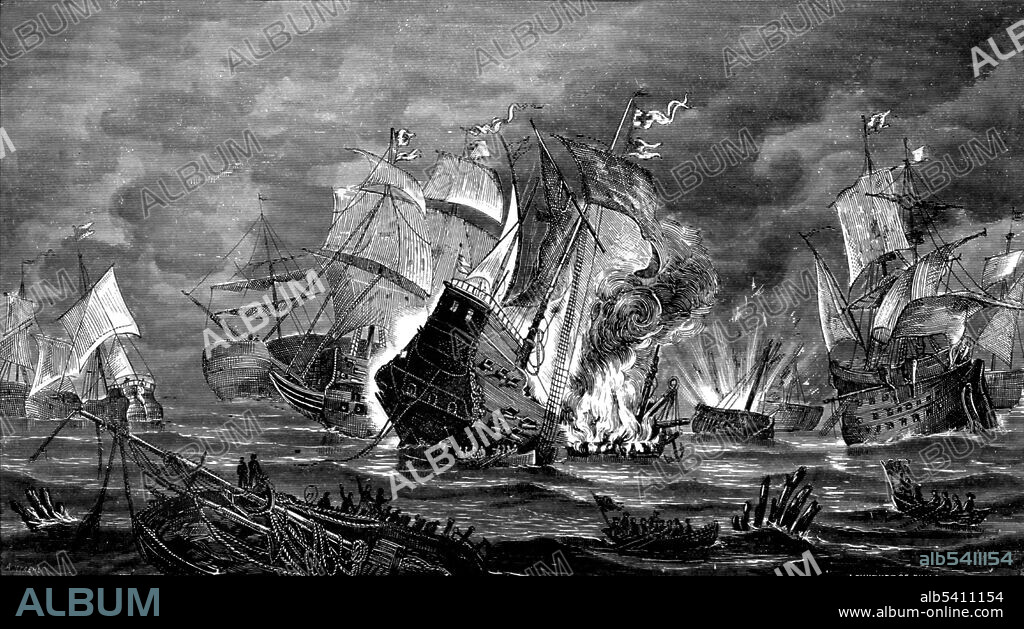 The Battle of San Juan de Ulúa was a battle between English privateers and Spanish forces at San Juan de Ulúa (modern Veracruz, Mexico). It marked the end of the campaign carried out by an English flotilla of six ships that had systematically conducted what the Spanish considered to be illegal trade in the Caribbean Sea, including the slave trade, at times imposing it by force. Naval Battles, Ancient and Modern by Edward Shippen, 1883 (cropped and cleaned).