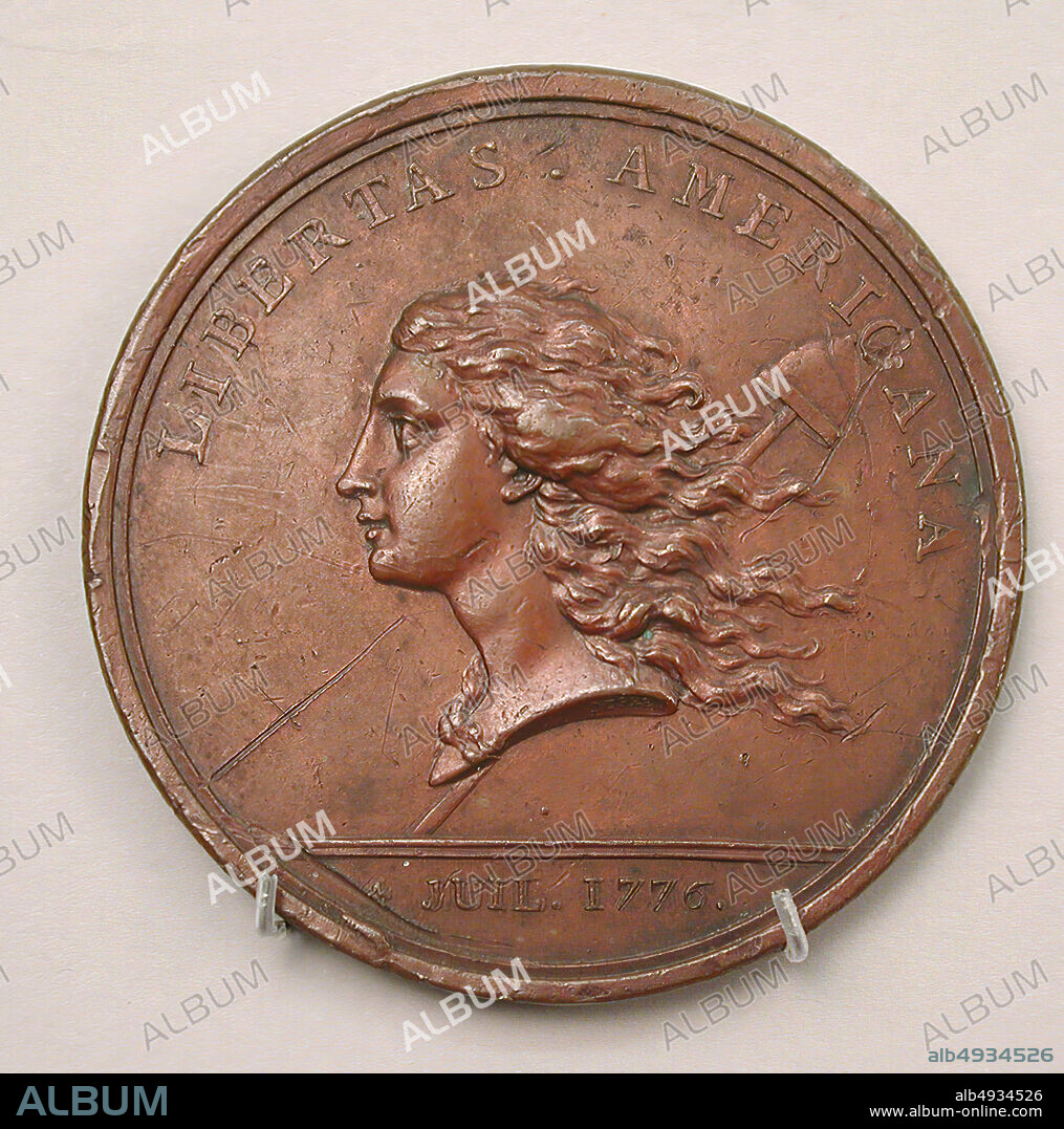 Medalist: Augustin Dupré, American Liberty (Libertas Americana), French, Medalist: Augustin Dupré (French, Saint-Étienne 17481833 Armentières-en-Brie), 1782, French, Bronze, struck, Diameter: 48 mm, Medals and Plaquettes.