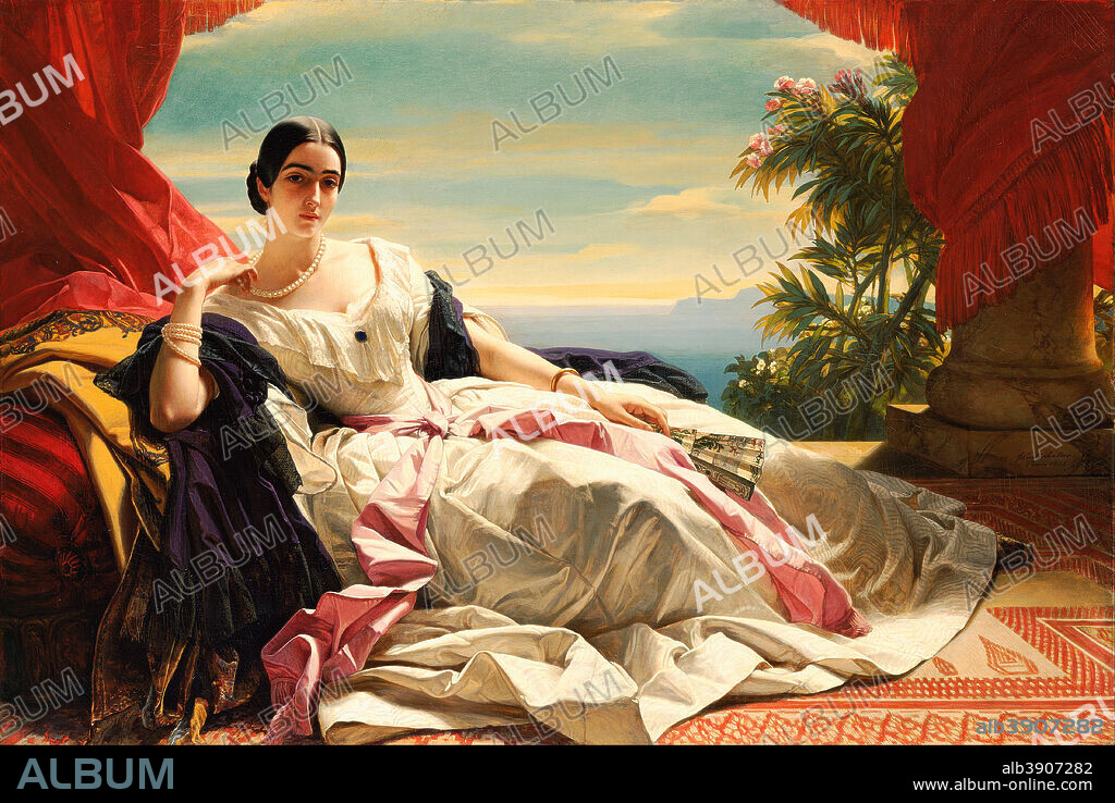 FRANZ XAVER WINTERHALTER. Portrait of Leonilla, Princess of Sayn-Wittgenstein-Sayn, nee Baryatinsky. Date/Period: 1843. Painting. Oil on canvas. Height: 142 cm (55.9 in); Width: 212 cm (83.4 in).