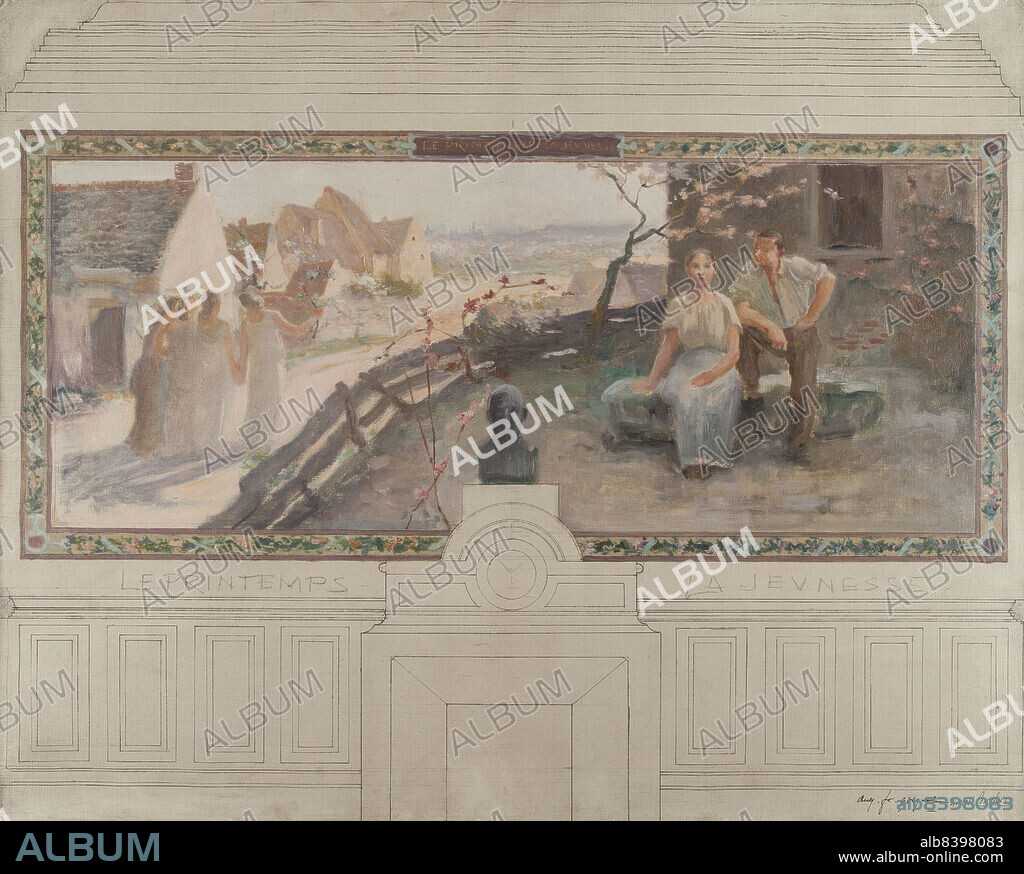 AUGUSTE-FRANÇOIS-MARIE GORGUET et ERNEST DE BONNENCONTRE. Esquisse de la mairie de Montreuil-sous-Bois : Le printemps - La jeunesse, 1892. Spring - Youth.