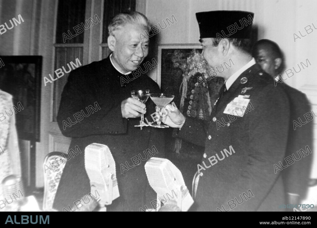 PRESIDENT ACHMED SUKARNO OF INDONESIA WITH LIU SHAOACH OF CHINA IN INDONESIA / ;. 15 APRIL 1963.