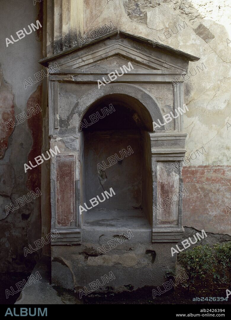 Italy. Pompeii. House of the Tragic Poet. 2nd century BC. Lararium. Shrines to the gods of the household.