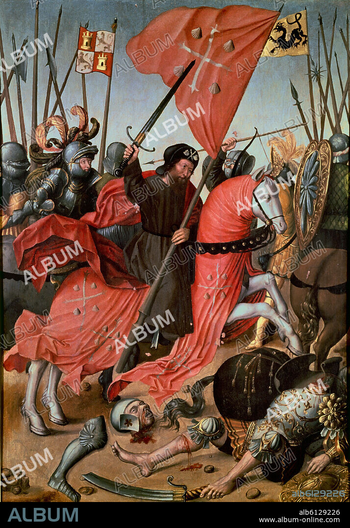 ANONIMO (S. XVI). Saint James as the Moor-killer, c.1500. Madrid, Lazaro Galdiano museum.