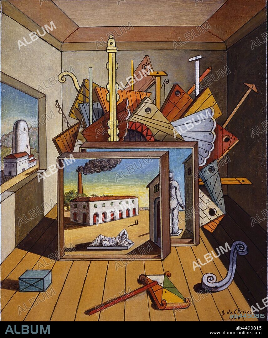 GIORGIO DE CHIRICO. Metaphysical interior with workshop.