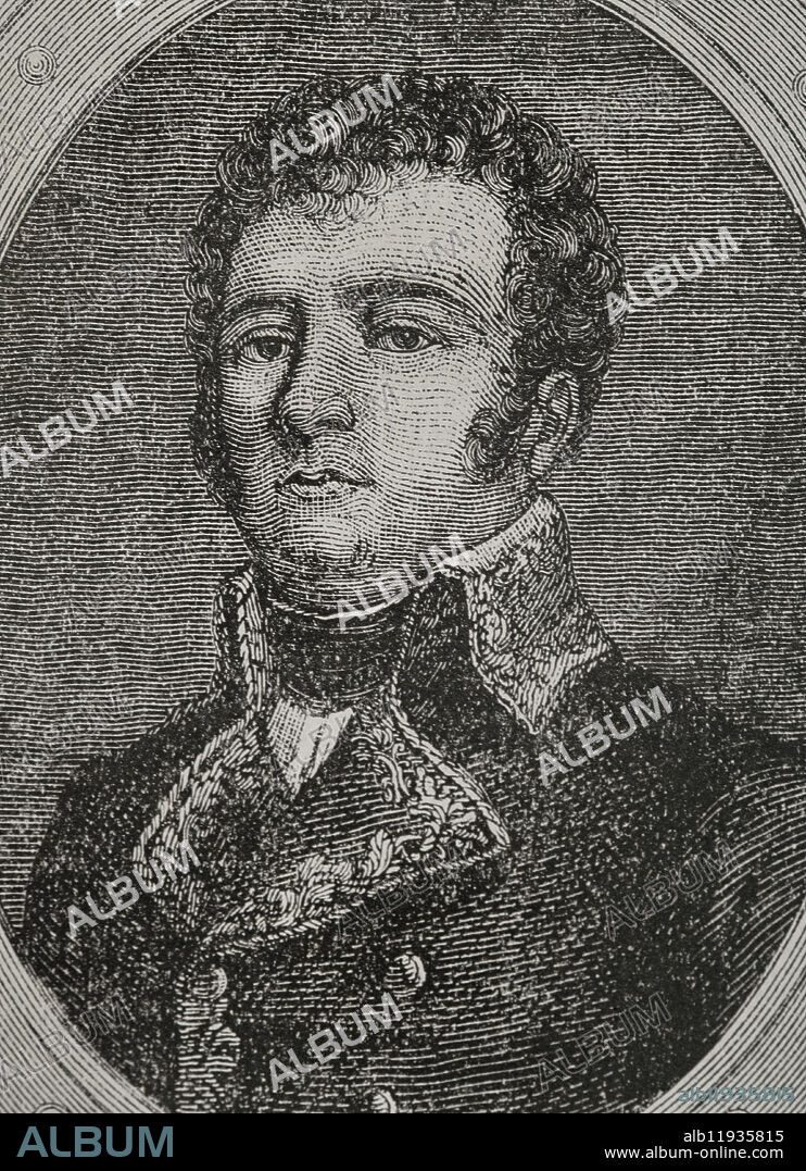 Dominique Vandamme (Dominique Joseph René Vandamme) (1770-1830), Count of Unsebourg. French general of the Revolutionary and Napoleonic Wars. Portrait. Engraving by Pannemaker. History.