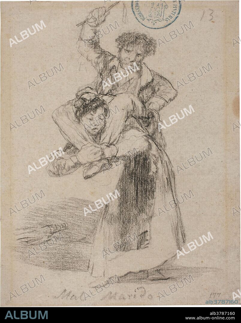 Francisco de Goya y Lucientes / 'Mal Marido. Álbum G, 13'. 1824 - 1828. Lápiz negro, Lápiz litográfico sobre papel verjurado, agrisado, 192 x 151 mm.