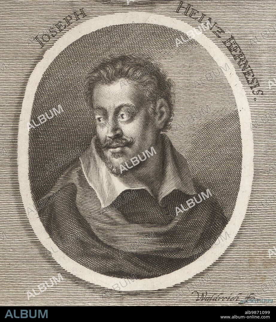 Joseph Heintz the Elder, Swiss painter, draftsman and architect, 1564-1609. Born in Basle and painted religious images, portraits and erotic mythology as court painter to HRE Rudolf II in Prague. Joseph Heinz Bernesis. Copperplate engraving by Johann Georg Waldreich after an illustration by Joachim von Sandrart from his LAcademia Todesca, della Architectura, Scultura & Pittura, oder Teutsche Academie, der Edlen Bau- Bild- und Mahlerey-Kunste, German Academy of Architecture, Sculpture and Painting, Jacob von Sandrart, Nuremberg, 1675.