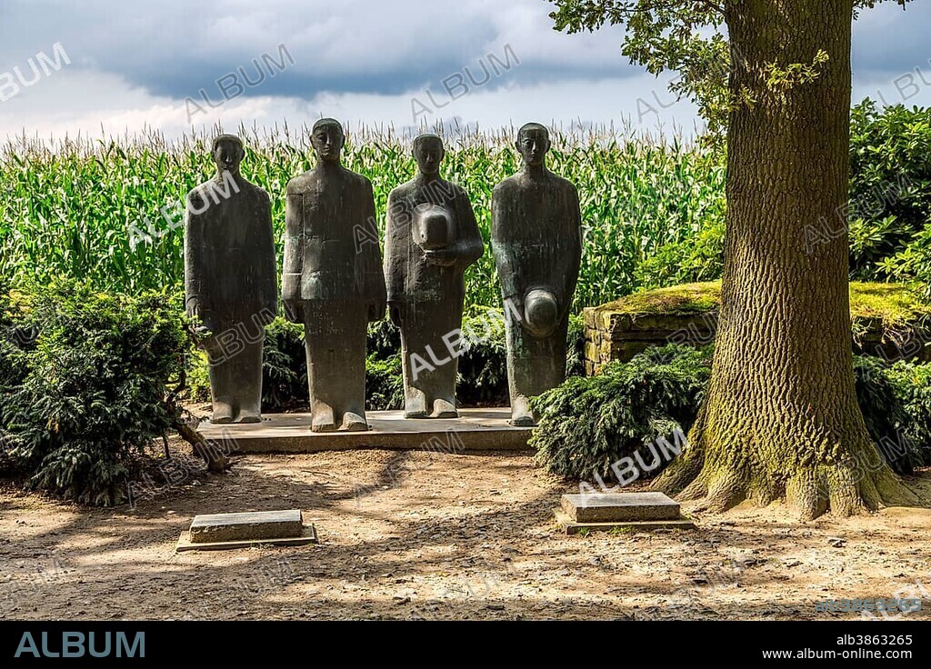 Langemark German war cemetery with monument "Grieving Soldiers" by Emil Krieger, Langemark, West Flanders, Flanders, Belgium