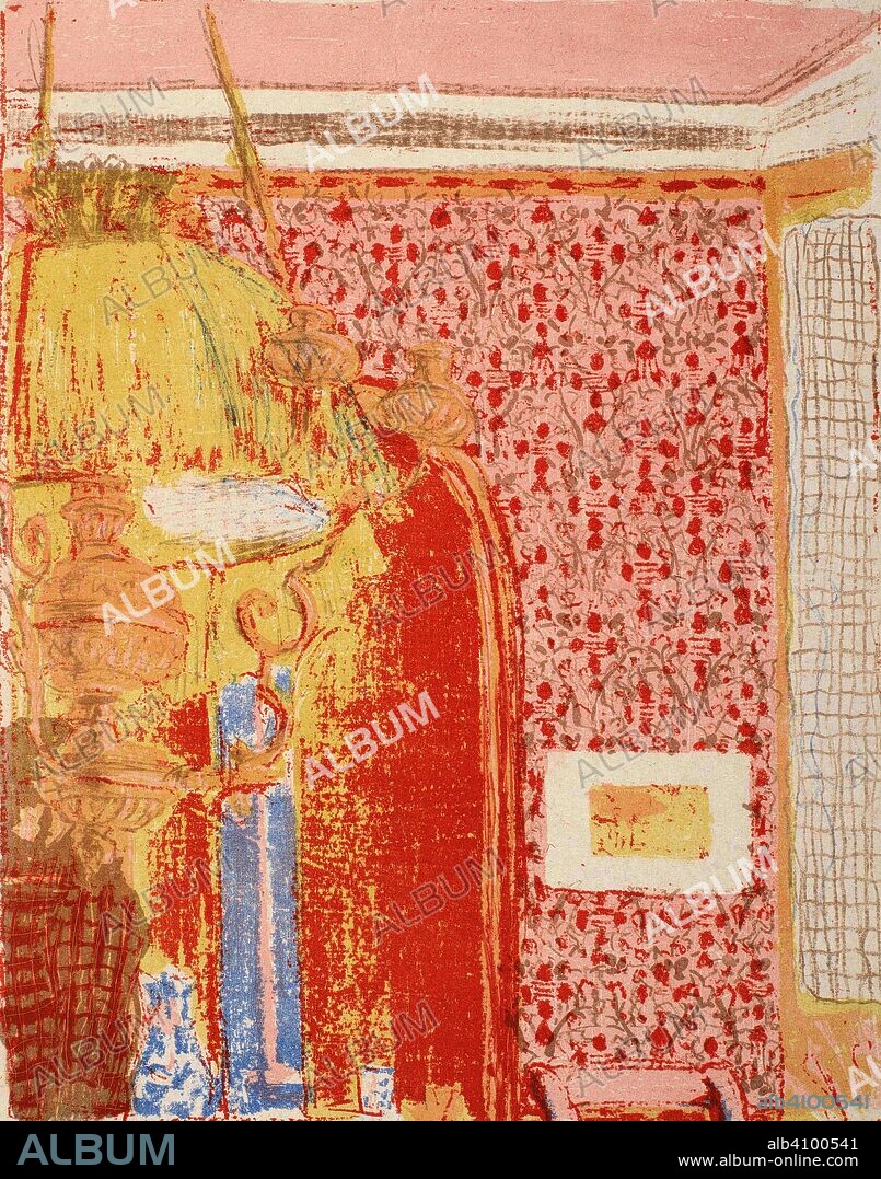 EDOUARD VUILLARD. Interior with Pink Wallpaper II (Intérieur aux tentures roses II). Dimensions: 39 cm x 30.7 cm, 34.5 cm x 27.5 cm.