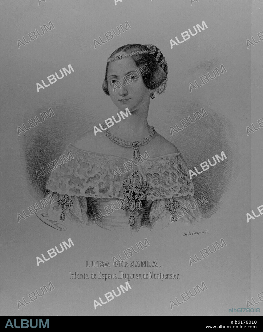 RICARDO BAROJA Y NESSI (1871-1953) LIT DE ZARAGOZA. LUISA FERNANDA- DUQUESA DE MONTPENSIER- LITOGRAFIA.