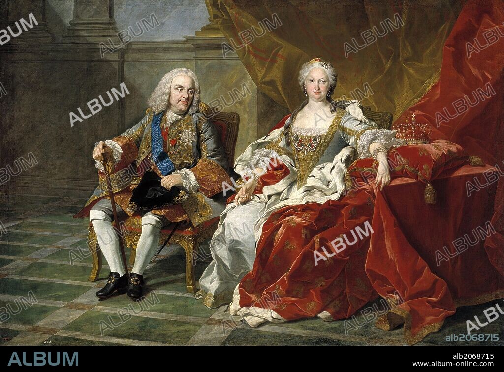 LOUIS-MICHEL VAN LOO. Louis Michel van Loo / 'Felipe V e Isabel Farnesio', Hacia 1743, Escuela Francesa, Óleo sobre Lienzo, 181 cm x 260 cm, P06148.