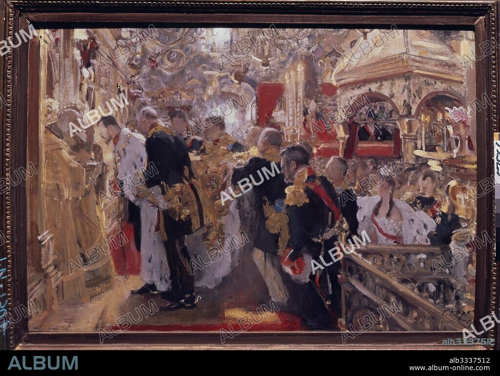 VALENTIN ALEXANDROVICH SEROV. The Coronation of Emperor Nicholas II in the Assumption Cathedral.