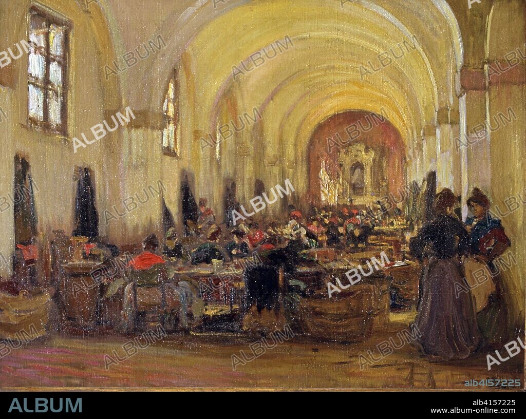 GONZALO BILBAO (1860-1938). GONZALO BILBAO  PINTOR ESPAÑOL. SEVILLA 1860-1938  "LA FABRICA DE TABACOS DE SEVILLA" BOCETO  CIRCULO DE BELLAS ARTES. MADRID.