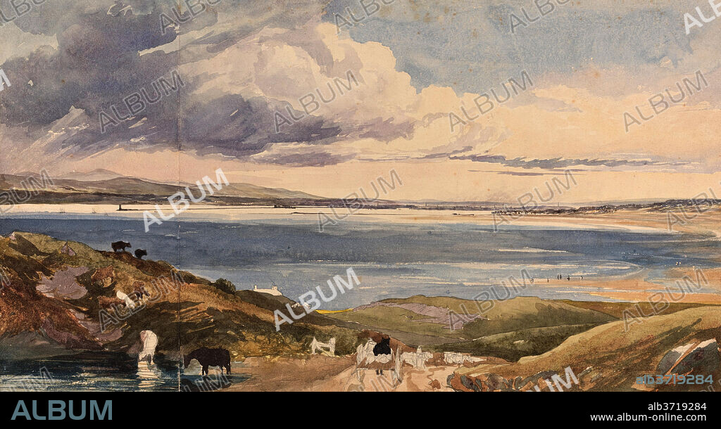 JAMES BULWER. Landscape by the Shore with Road in Foreground. Dimensions: Overall (approximate): 28.2 x 50.6 cm (11 1/8 x 19 15/16 in.)  support: 29.2 x 51.9 cm (11 1/2 x 20 7/16 in.). Medium: watercolor and graphite.