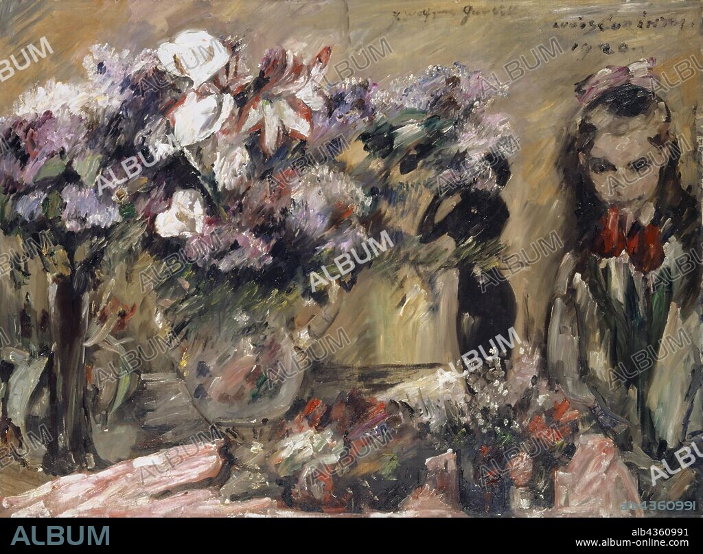 Flowers and daughter Wilhelmine, 1920, oil on canvas, 111 x 150 cm, Inscribed above right: s, l Wolfgang Gurlitt, Signed and dated next to it: LOVIS CORINTH., 1920., Lovis Corinth, Tapiau/Ostpreussen (heute Gwardjesk, Russland) 1858–1925 Zandvoort.